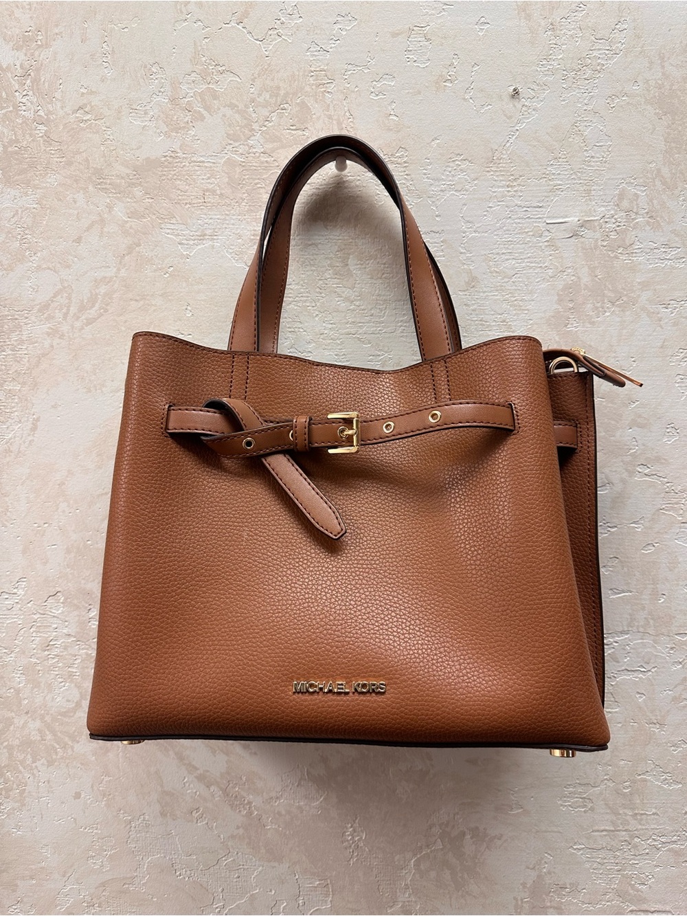 Michael Kors Cognac Pebbled Leather Tote with Belt Detail